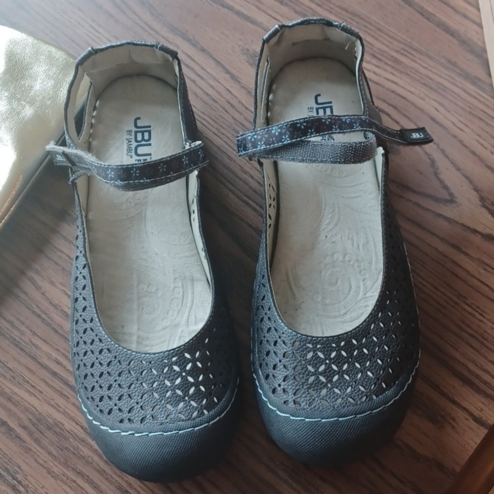 JBU Black Perforated Mary Jane Shoes, Sz 9
